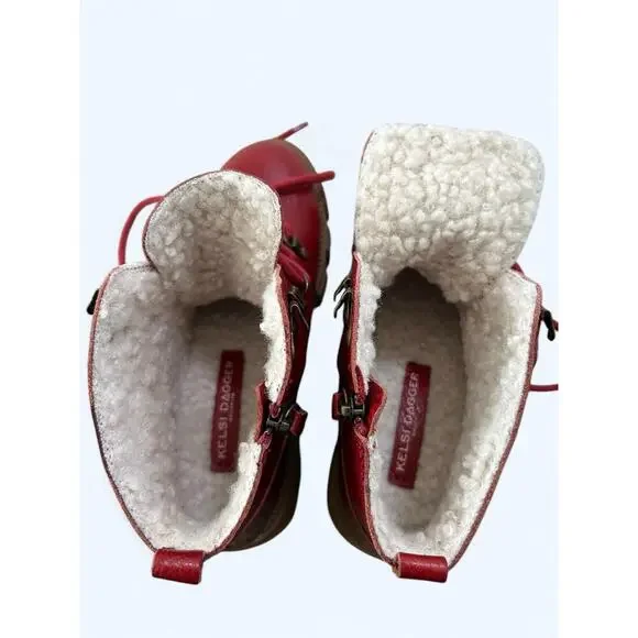 Kelsi Dagger Brooklyn Shoes Red Lace Up Lug Sole Ankle Combat Boots sz 5.5 M EUC - Picture 3 of 12